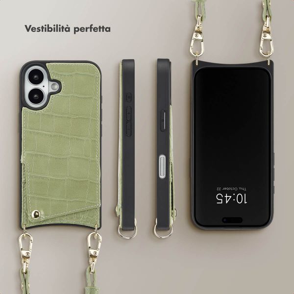 Selencia Cover per telefono Nova Croco con cordino e portacarte Apple iPhone 16 - Sage Green