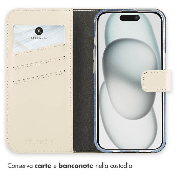 Selencia Cover a libro in vera pelle Apple iPhone 15 - Greige