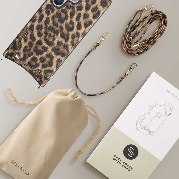 Selencia Cover per telefono Nova con cordino e portacarte Samsung Galaxy S25 Ultra - Leopard