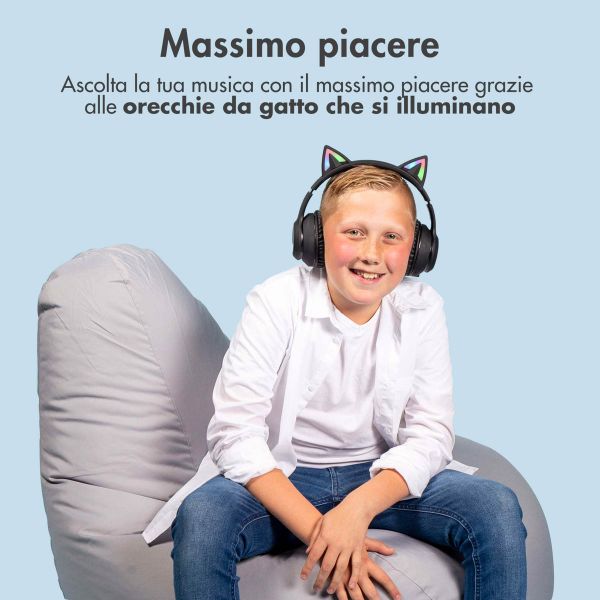 imoshion Cuffie wireless per bambini LED Light Cat Ear - Limitatore di decibel - Con cavo AUX - Nere
