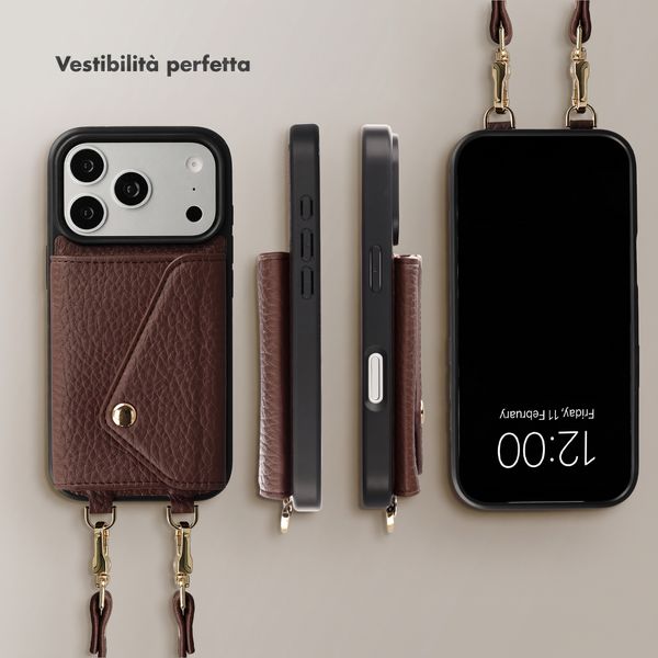 Selencia Cover per telefono Sera con cordino e portacarte a busta Apple iPhone 17 Pro Max - Chocolate Brown