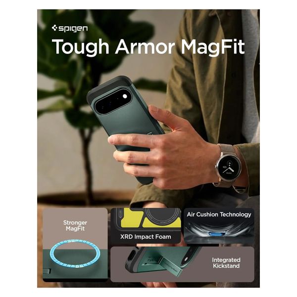 Spigen Cover Posteriore Corazzata Tough con MagSafe Google Pixel 11 - Abyss Green