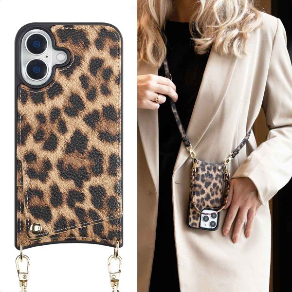 Selencia Cover per telefono Nova con cordino e portacarte Apple iPhone 16 - Leopard
