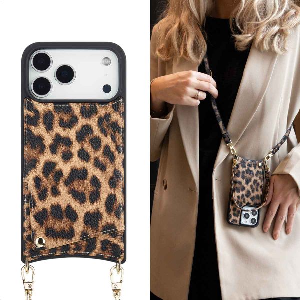 Selencia Cover per telefono Nova con cordino e portacarte Apple iPhone 17 Pro Max - Leopard
