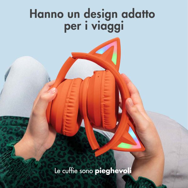imoshion Cuffie wireless per bambini LED Light Cat Ear - Limitatore di decibel - Con cavo AUX - Arancione