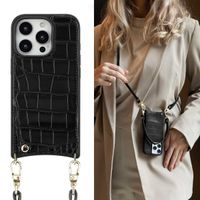 Selencia Cover per telefono Nova Croco con cordino e portacarte Apple iPhone 16 Pro - Nero
