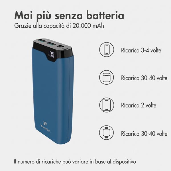 imoshion Powerbank da 20.000 mAh - Caricabatterie rapido da 22,5 W - USB-C / USB-A - Blu