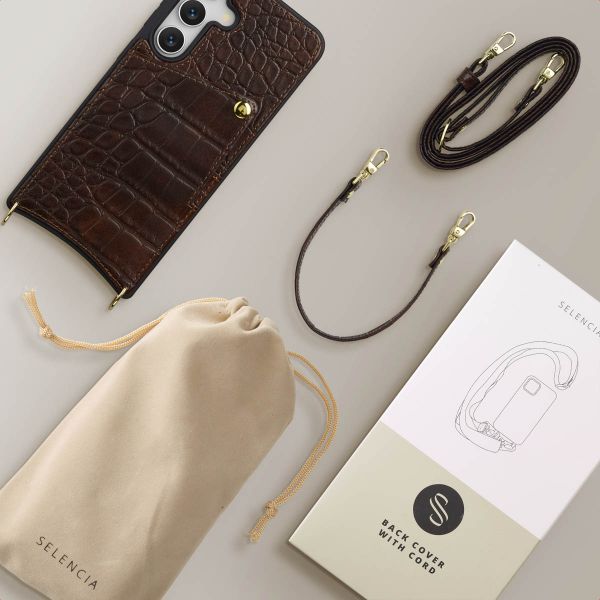 Selencia Cover per telefono Nova Croco con cordino e portacarte Samsung Galaxy S25 / S24 - Choco Brown
