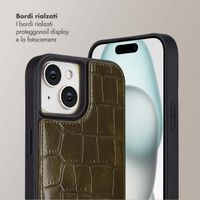 Selencia Cover per telefono Nova Croco con cordino e portacarte Apple iPhone 15 - Dark Olive