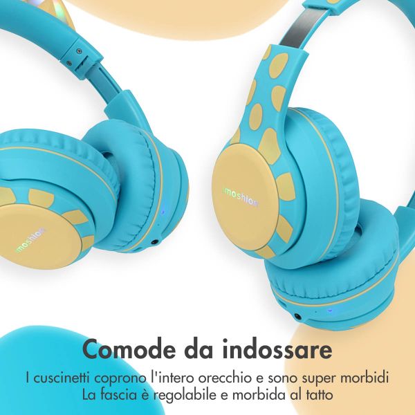 imoshion Cuffie wireless per bambini Unicorn LED Light - Limitatore di decibel - Con cavo AUX - Soft Blue / Yellow