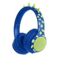 imoshion Cuffie wireless per bambini Dino LED Light - Limitatore di decibel - Con cavo AUX - Cobalt Blue / Lime