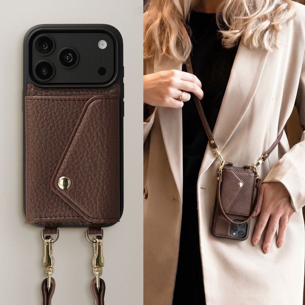 Selencia Cover per telefono Sera con cordino e portacarte a busta Apple iPhone 18 Pro / 17 Pro - Chocolate Brown