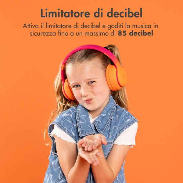 imoshion Cuffie wireless per bambini con LED Light - Limitatore di decibel - Con cavo AUX - Hot Pink / Apricot Orange Crush