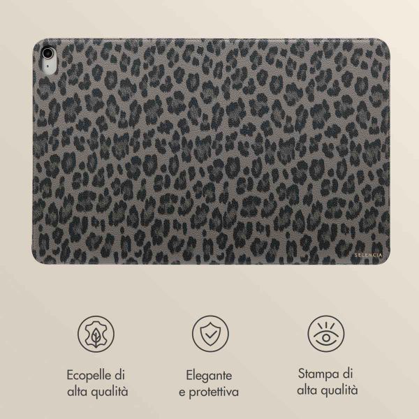 Selencia Libreria Sabi con stampa leopardata Apple iPad 11 (2025) 11 pollici A16 / iPad 10 (2022) 10.9 pollici - Midnight Black