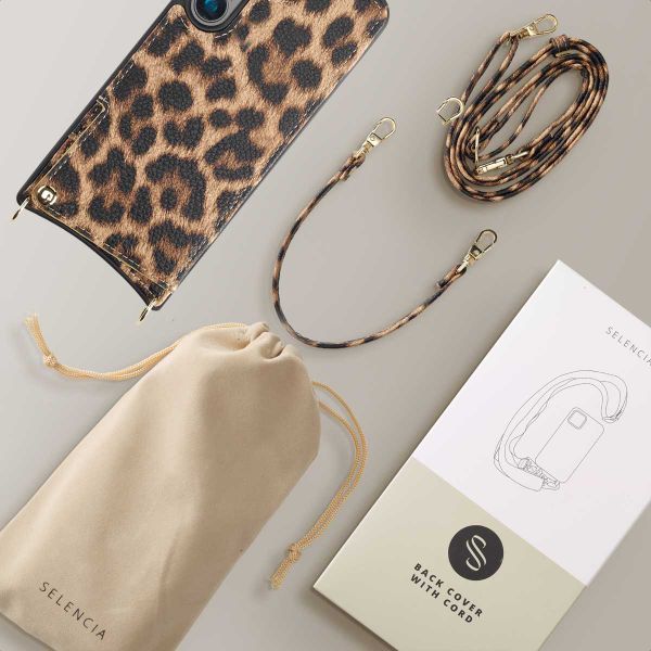 Selencia Cover per telefono Nova con cordino e portacarte Samsung Galaxy S24 - Leopard