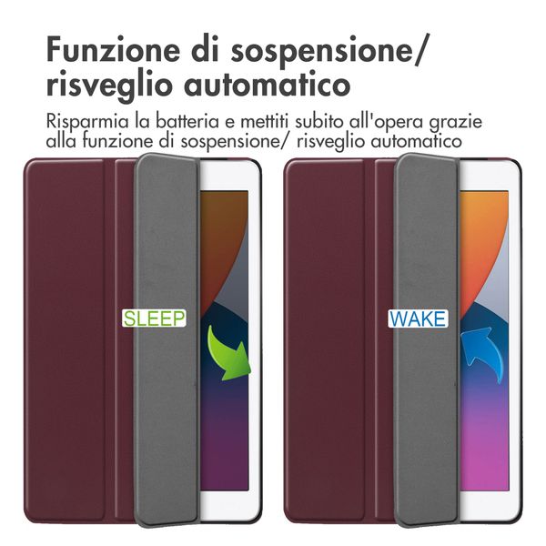 imoshion Cover a libro Trifold Apple iPad 9 (2021) 10.2 pollici / iPad 8 (2020) 10.2 pollici / iPad 7 (2019) 10.2 pollici - Bordeaux
