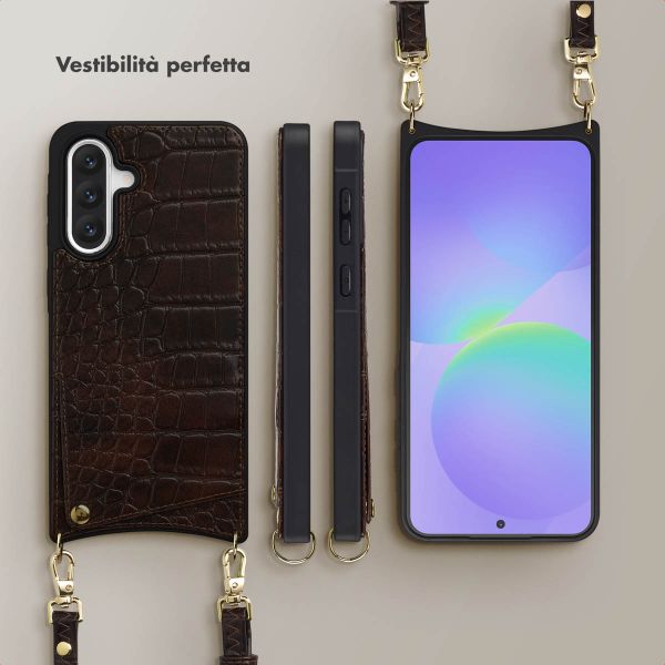 Selencia Cover per telefono Nova Croco con cordino e portacarte Samsung Galaxy A36 - Choco Brown