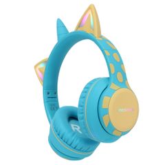imoshion Cuffie wireless per bambini Unicorn LED Light - Limitatore di decibel - Con cavo AUX - Soft Blue / Yellow