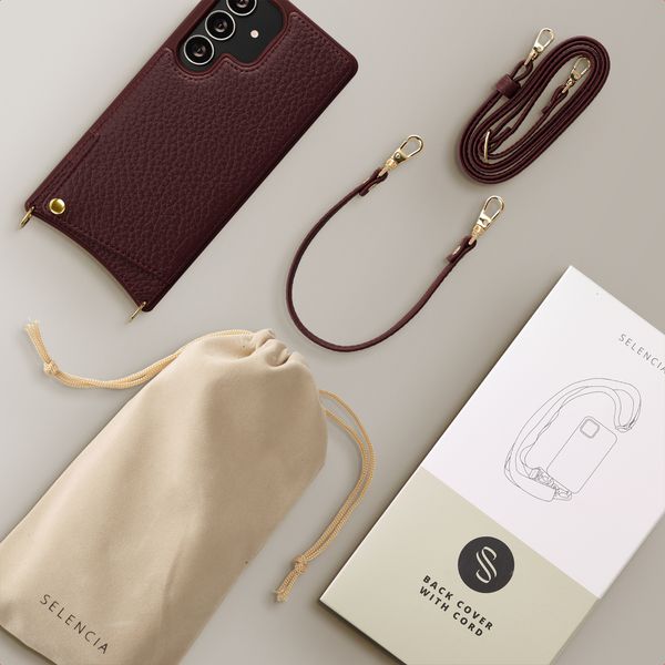 Selencia Cover per telefono Nova con cordino e portacarte Samsung Galaxy S25 Ultra - Bold Burgundy