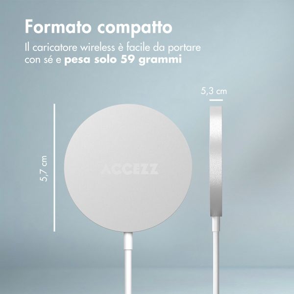 Accezz Caricabatterie Wireless USB-C - Caricatore Senza Fili MagSafe e Qi2 - 1 metro - Bianco