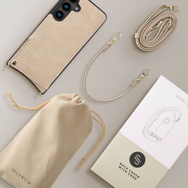 Selencia Cover per telefono Nova Croco con cordino e portacarte Samsung Galaxy S24 - Beige