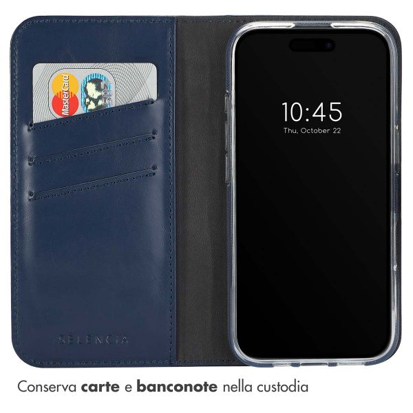 Selencia Cover a libro in vera pelle Apple iPhone 16 Plus - Blu