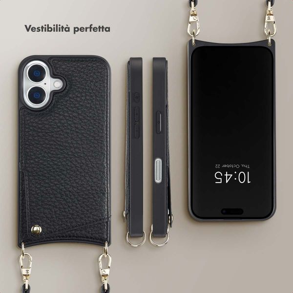 Selencia Cover per telefono Nova con cordino e portacarte Apple iPhone 16 - Nero