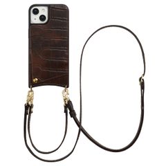 Selencia Cover per telefono Nova Croco con cordino e portacarte Apple iPhone 14 / 13 - Choco Brown
