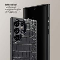 Selencia Cover per telefono Nova Croco con cordino e portacarte Samsung Galaxy S24 Ultra - Nero