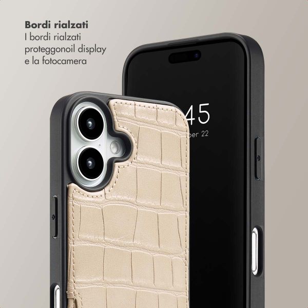 Selencia Cover per telefono Nova Croco con cordino e portacarte Apple iPhone 16 - Beige