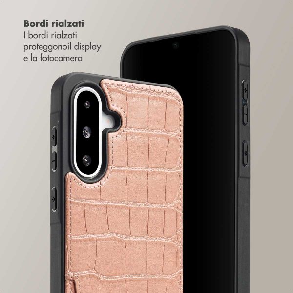 Selencia Cover per telefono Nova Croco con cordino e portacarte Samsung Galaxy A36 / A56 - Old Pink