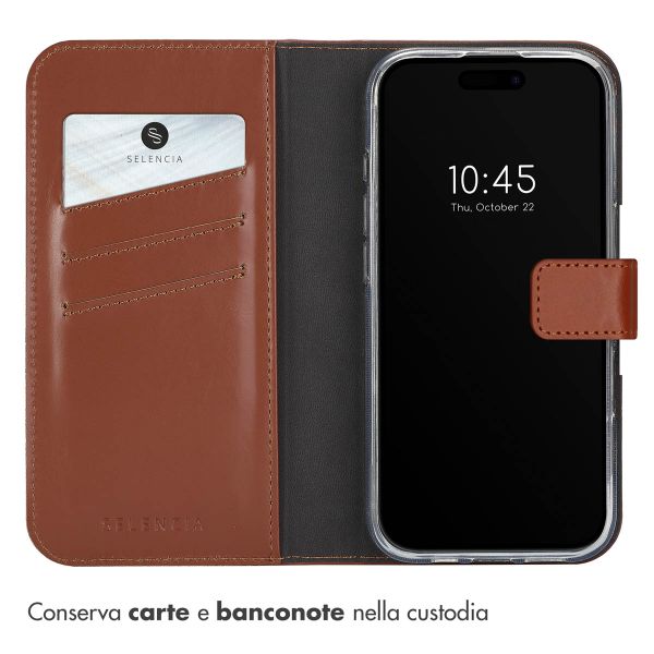 Selencia Cover a libro in vera pelle Apple iPhone 16 Pro - Marrone chiaro