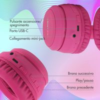 imoshion Cuffie wireless per bambini LED Light Cat Ear - Limitatore di Decibel - Con cavo AUX - Hot Pink