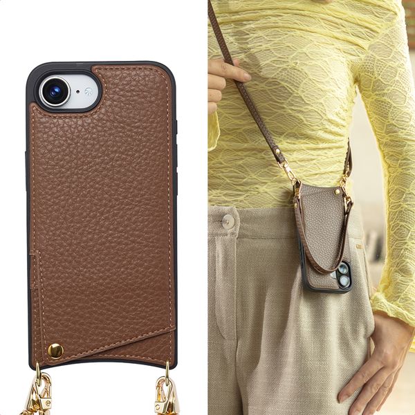 Selencia Cover per telefono Nova con cordino e portacarte Apple iPhone 17e / 16e - Mocha Brown