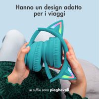 imoshion Cuffie wireless per bambini LED Light Cat Ear - Limitatore di decibel - Con cavo AUX - Azzurro