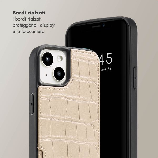 Selencia Cover per telefono Nova Croco con cordino e portacarte Apple iPhone 13 - Beige