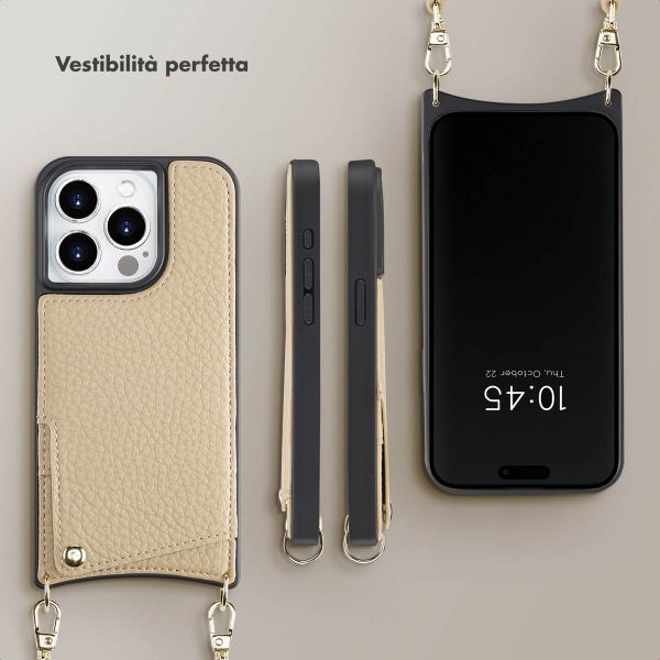 Selencia Cover per telefono Nova con cordino e portacarte Apple iPhone 15 Pro - Beige
