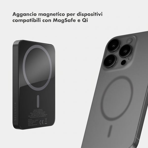 Selencia Vivid Powerbank 5.000 mAh - MagSafe e Qi - Nero / Vintage Peony