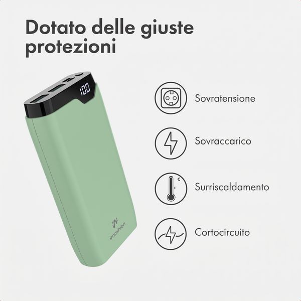 imoshion Powerbank da 20.000 mAh - Caricabatterie rapido da 22,5 W - USB-C / USB-A - Verde