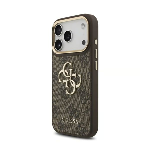 Guess Cover Posteriore con Logo 4G in Metallo Apple iPhone 18 Pro / 17 Pro - Marrone