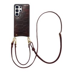 Selencia Cover per telefono Nova Croco con cordino e portacarte Samsung Galaxy S26 Ultra - Choco Brown