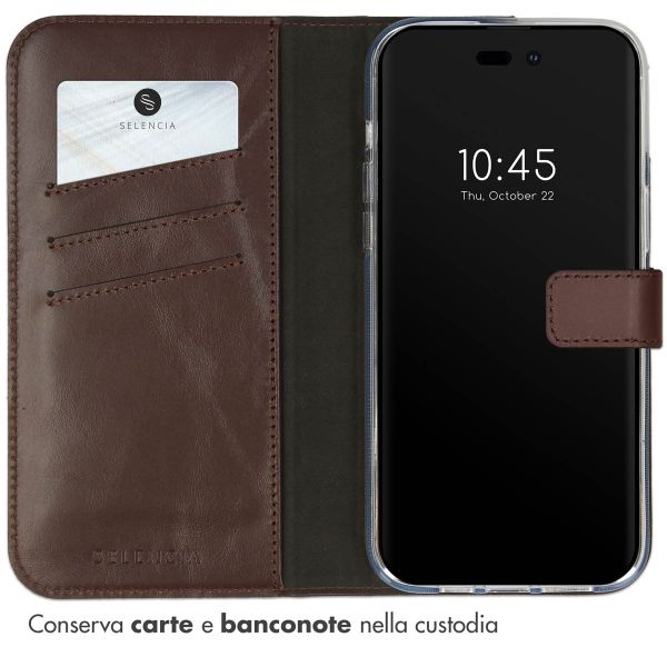 Selencia Cover a libro in vera pelle Apple iPhone 14 Pro - Marrone