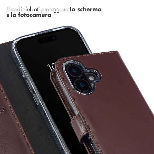 Selencia Cover a libro in vera pelle Apple iPhone 16 - Marrone