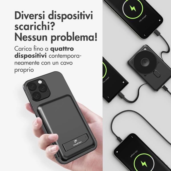 imoshion Powerbank MagSafe 4-in-1 con supporto da 10.000 mAh – Power Delivery – iPhone / AirPods / Apple Watch – Nero