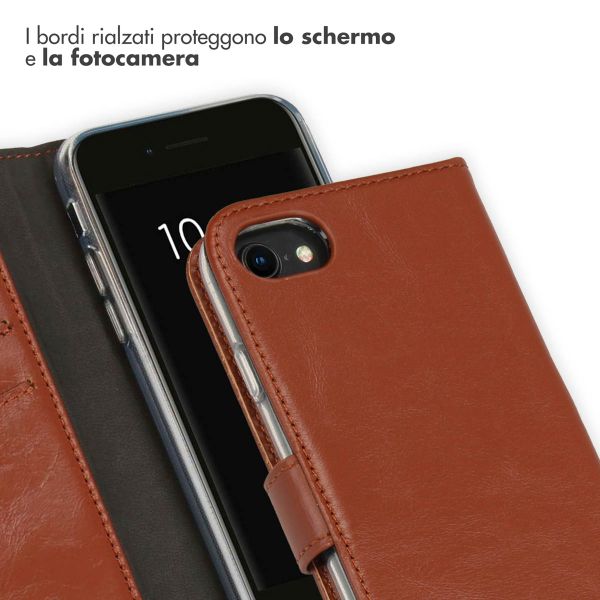Selencia Cover a libro in vera pelle Apple iPhone SE (2022 / 2020) / 8 / 7 / 6(s) - Marrone chiaro