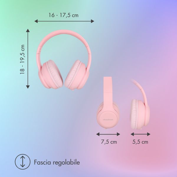 imoshion Cuffie wireless per bambini con LED Light - Limitatore di decibel - Con cavo AUX - Rosa