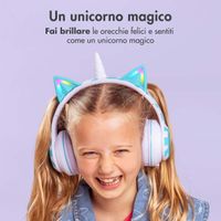imoshion Cuffie wireless per bambini Unicorn LED Light - Limitatore di decibel - Con cavo AUX - Lavender Lilac / Soft Blue