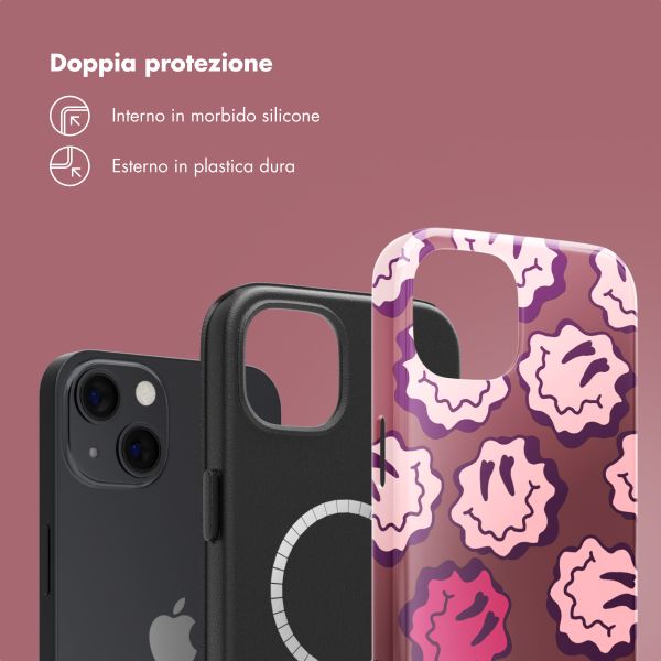 Selencia Cover posteriore Vivid con MagSafe Apple iPhone 13 - Wavy Smiley Pink