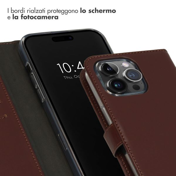 Selencia Cover a libro in vera pelle Apple iPhone 15 Pro Max - Marrone