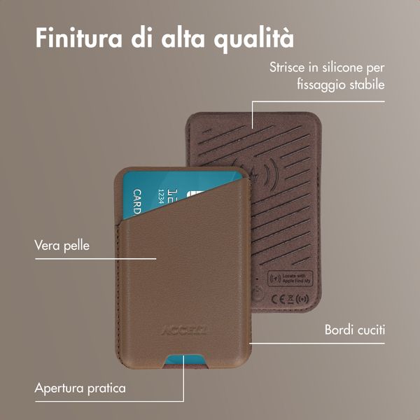 Accezz Portacarte in pelle magnetico - Compatibile con Apple Find My - Coffee Brown